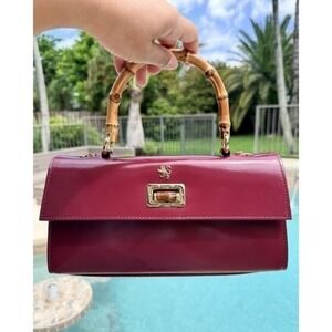 Pratesi Firenze Castalia Lady Bag Italian Leather Bamboo Top Handle Burgundy